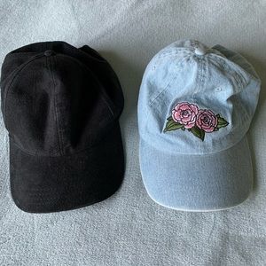 Two Trendy Baseball Caps - Denim and Suede-Texture